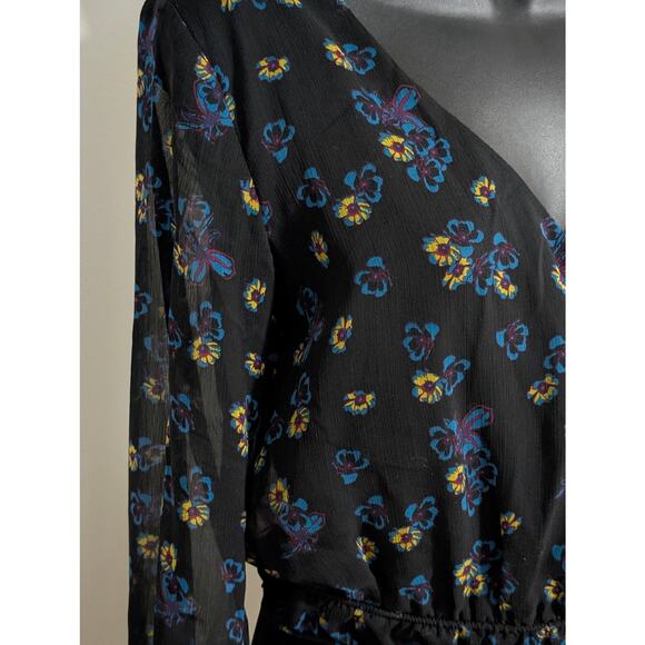 Xhilaration Sheer Floral Top Surplice Wrap Cropped Ruffled Blouse Small - Picture 3 of 6